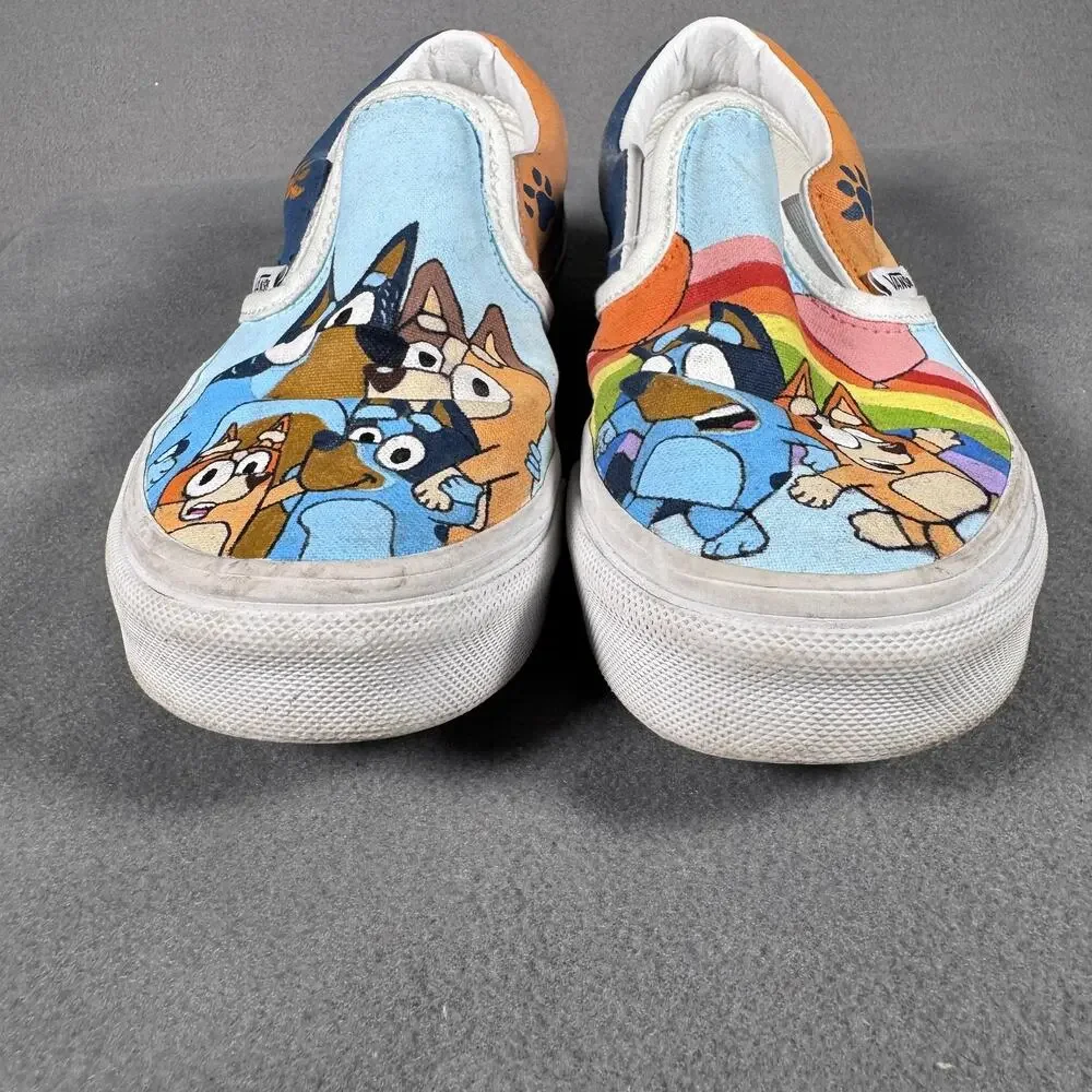 Vans Shoes Kids‎ Size 2 Slip-On Bluey Custom Hand Painted Canvas Paw Print Art